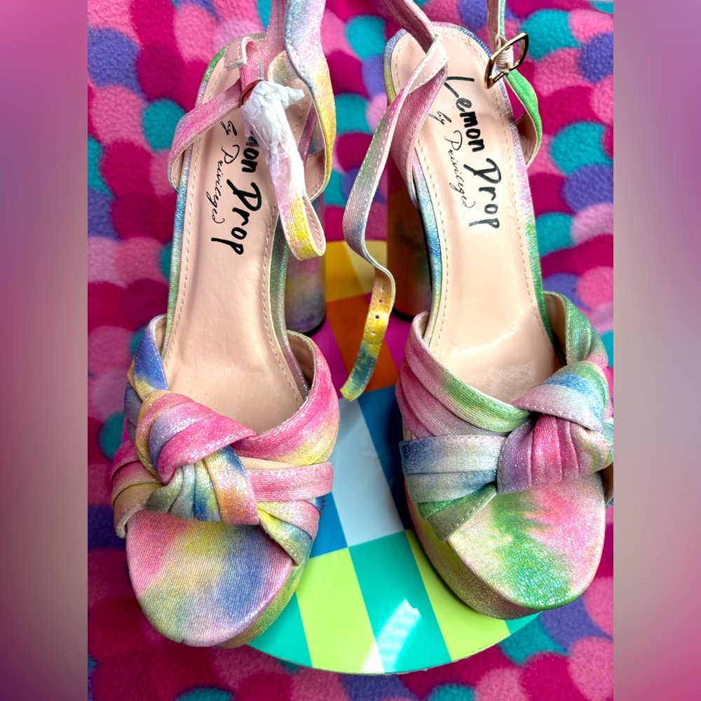 Platform Lemon Drop heels- powder rainbow- new - size 8